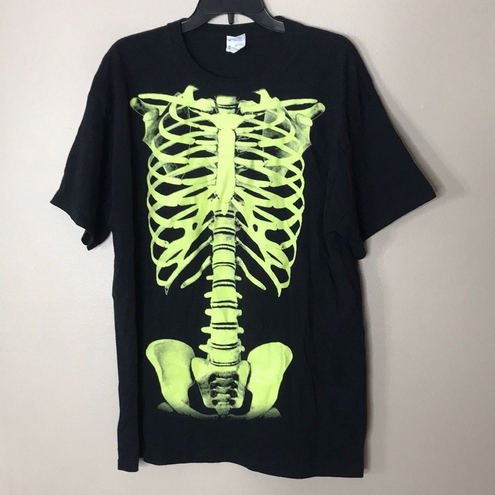 Jerzees skeleton glow in the dark Halloween black‎ T-shirt size XL